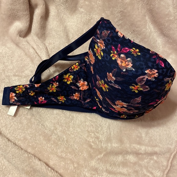 Navy blue, floral push up bra - Picture 5 of 5